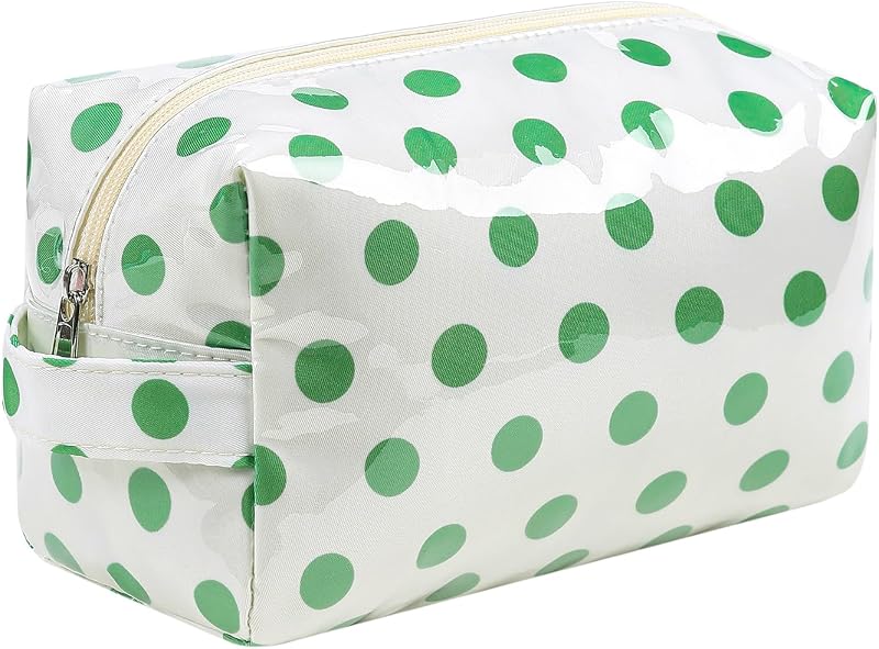 Necessaire de viagem RSRSLEII em PVC transparente com estampa de poá, 06White Green