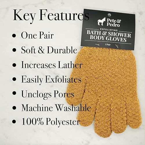 Pete & Pedro Guantes exfoliantes de baño y ducha corporal para hombres y mujeres, frota y limpia suavemente la piel y desobstruye los poros, suaves,