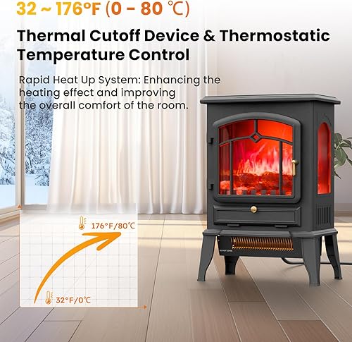 Miniatura 4 de VEXON Calentador eléctrico de chimenea, chimenea eléctrica de cuarzo infrarrojo de 1000 W1500 W, calentador de estufa independiente de 22 pulgadas
