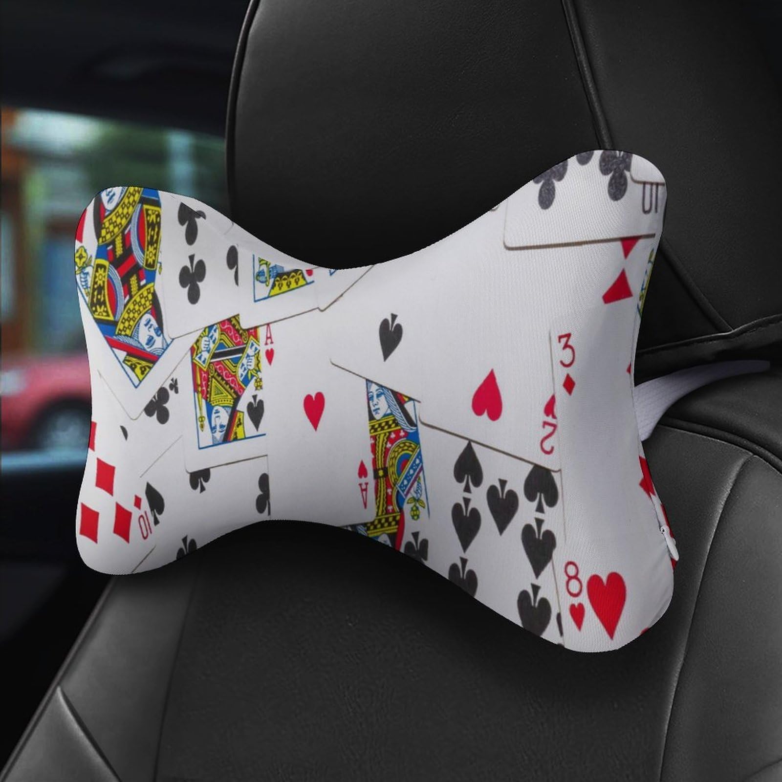 SMAZDFXX Playing Poker Card Car Neck Pillow Set of 2 Car Seat Head Support Cushion Bone Pillows with Elastic Strap