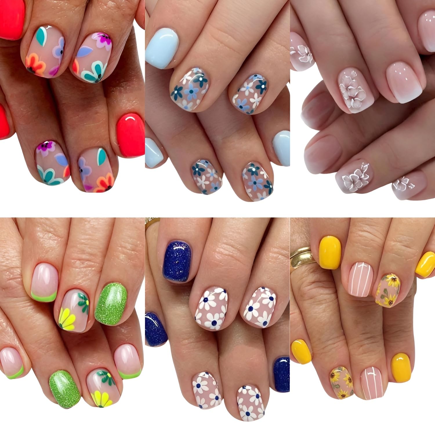 Flower Press on Nails - Colorful Floral Acrylic Design