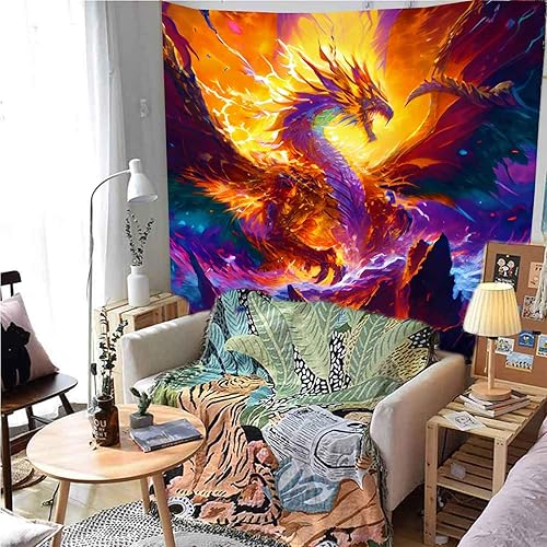 Miniatura 2 de Aidatain Tapiz de dragón de fantasía gótico, tapiz de pared medieval de dragón, tamaño 90 pulgadas de largo x 84 pulgadas de ancho, tapices