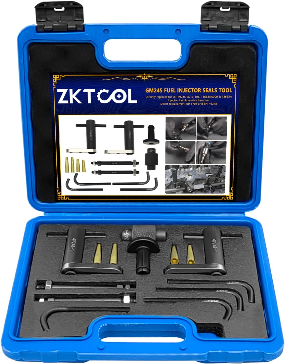 - ZKTOOL GM245 Fuel Injector Rail Assembly Remover Tool Fuel Injector Seals Install Replace Tools Set Compatible with Cadillac Saturn Pontiac Chevrolet Subaru 6706 EN-49248 EN-49245 EN-51105 18683AA000