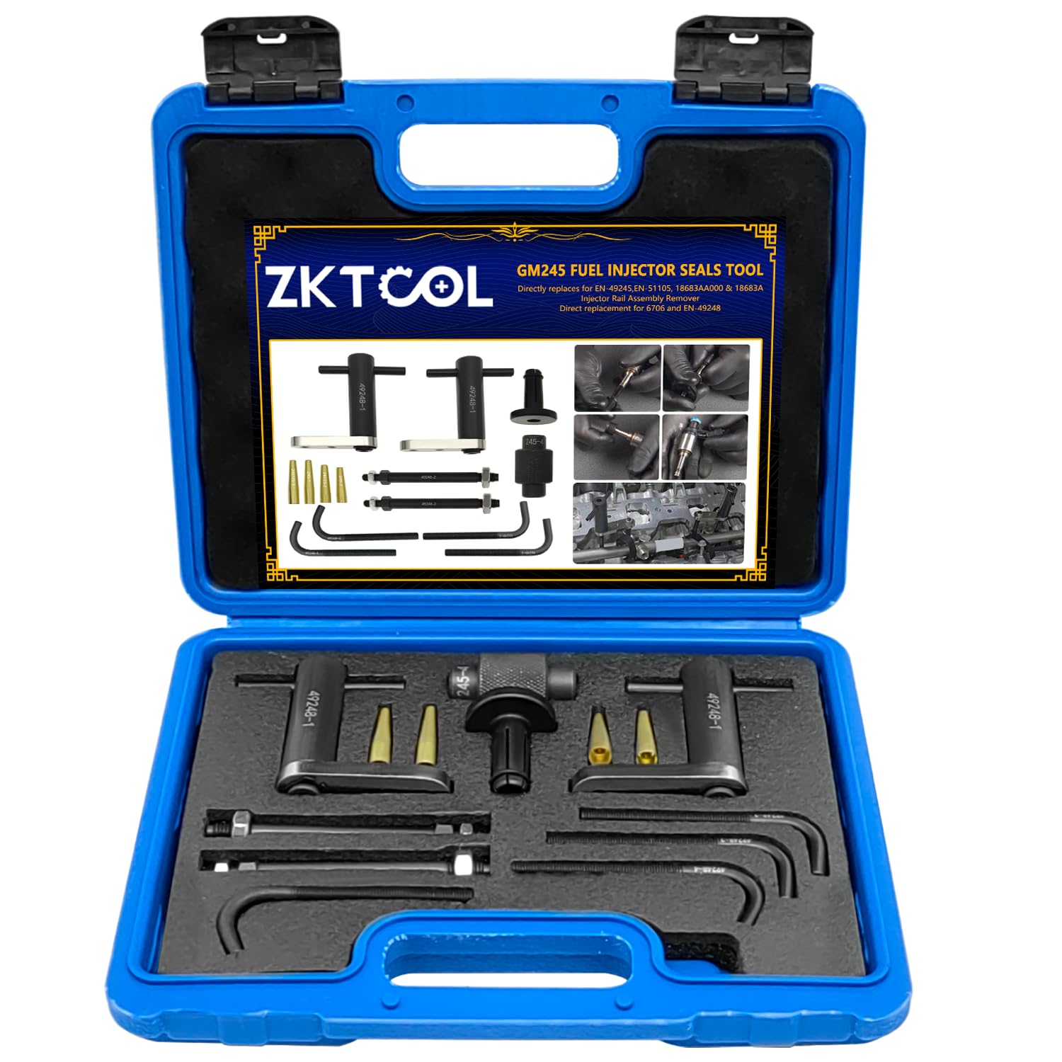 ZKTOOL GM245 Fuel Injector Rail Assembly Remover Tool Fuel Injector Seals Install Replace Tools Set Compatible with Cadillac Saturn Pontiac Chevrolet Subaru 6706 EN-49248 EN-49245 EN-51105 18683AA000