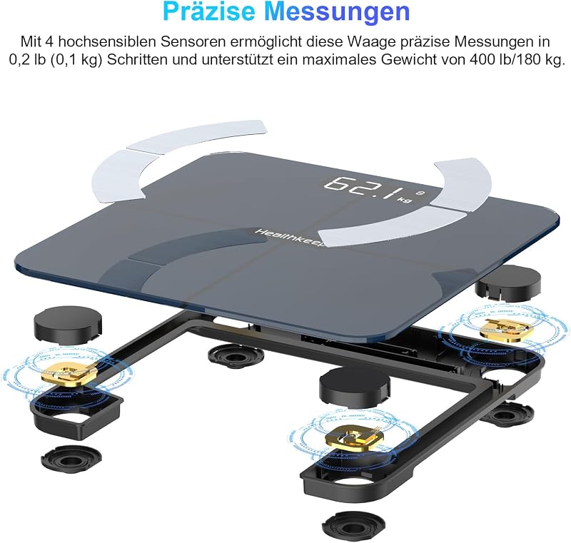 Healthkeep Bluetooth Fürdőszobai Mérleg 13 Egészség Metrika Android iOS App 180kg Kék