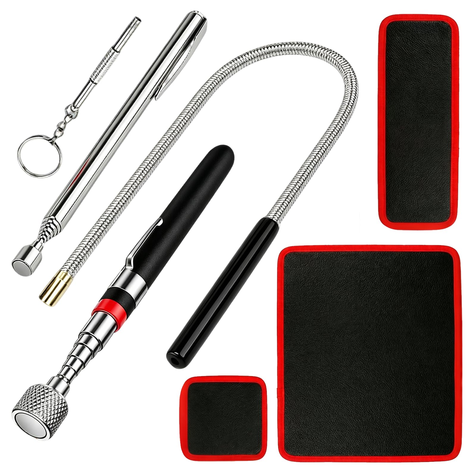 BRGD 3 Diverse Misure Supporto Magnetico Flessibile, Tappetini Magnetici per Attrezzi con 4 Magneti Telescopici per Recuperare Piccoli Oggetti, Chiavi e Ricambi Auto