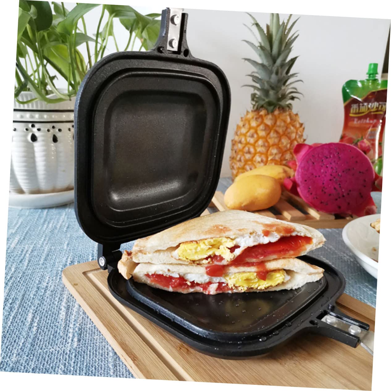Baluue Sartén de Doble Cara para Hacer Sandwiches Sandwichera Antiadherente de Cocina Herramienta para Freír Pan Sartén para Parrilla para Desayunos Caseros
