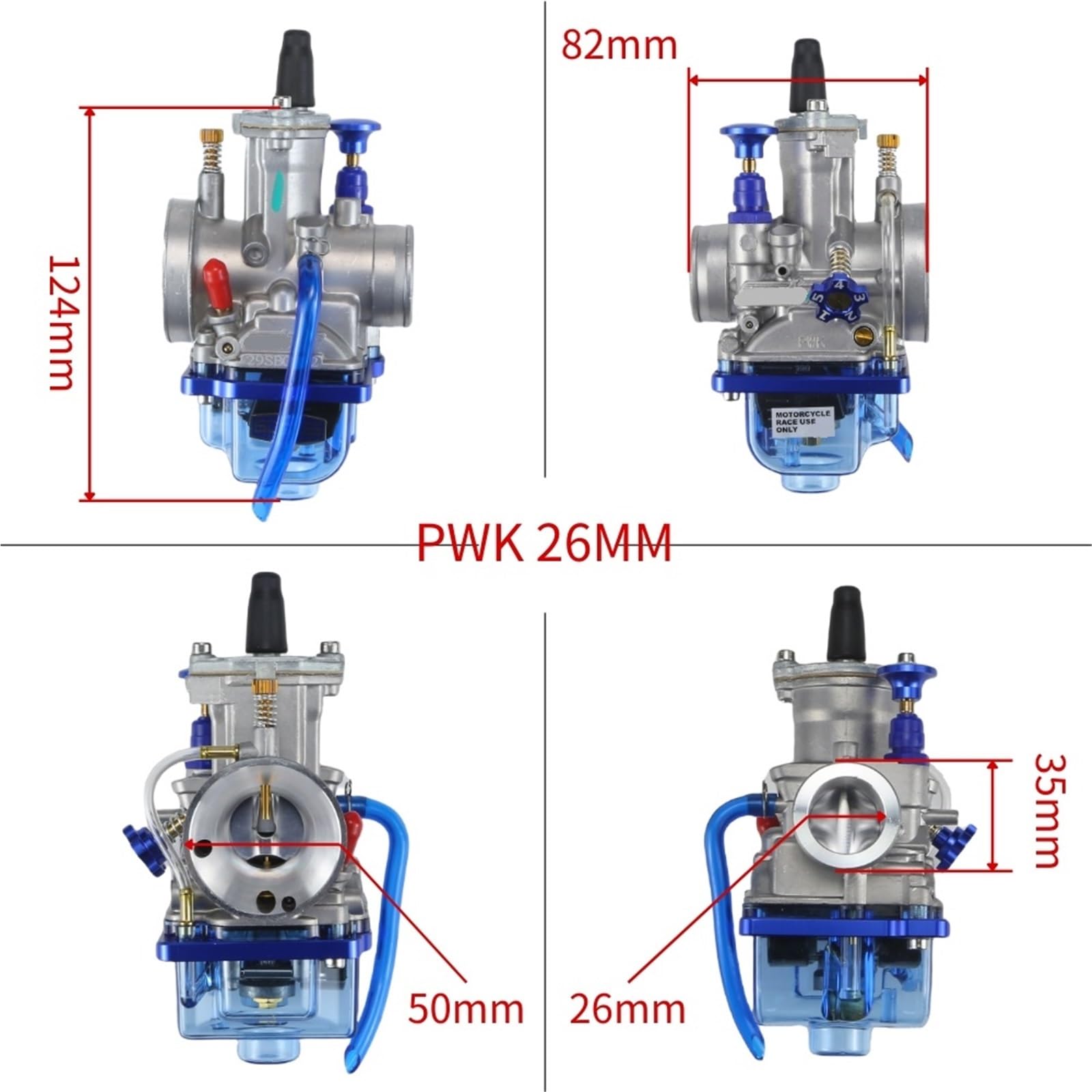 Gaźnik Pasuje do OKO PWK 24 26 28 30 32 34 mm 2T 4T skuter ATV motocykl terenowy uniwersalny gaźnik wyścigowy z dyszą Power Jet niebieska miska(PWK26)