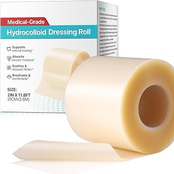 Hydrocolloid Roll 2in*11.8ft Hydrocolloid Bandages for Wound Care, Hydrocolloid Dressing Roll with Self-Adhesive, Flexible & Waterproof, DIY Size First Aid Kit Essential