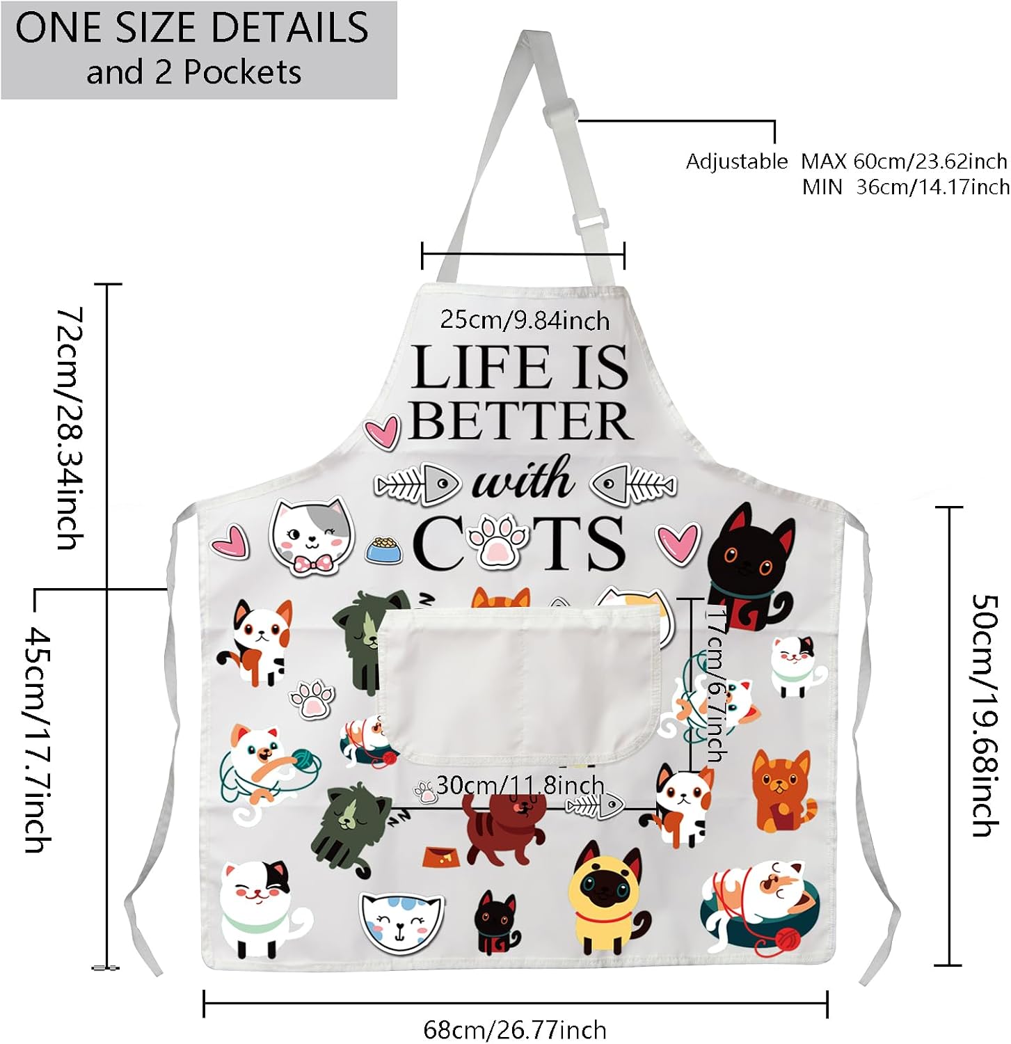 MBMSO Cat Apron With Pockets Cat Cooking Apron Funny Cat Kitchen Apron Life is Better With Cats Lover Gifts for Cat Mom gift image 2
