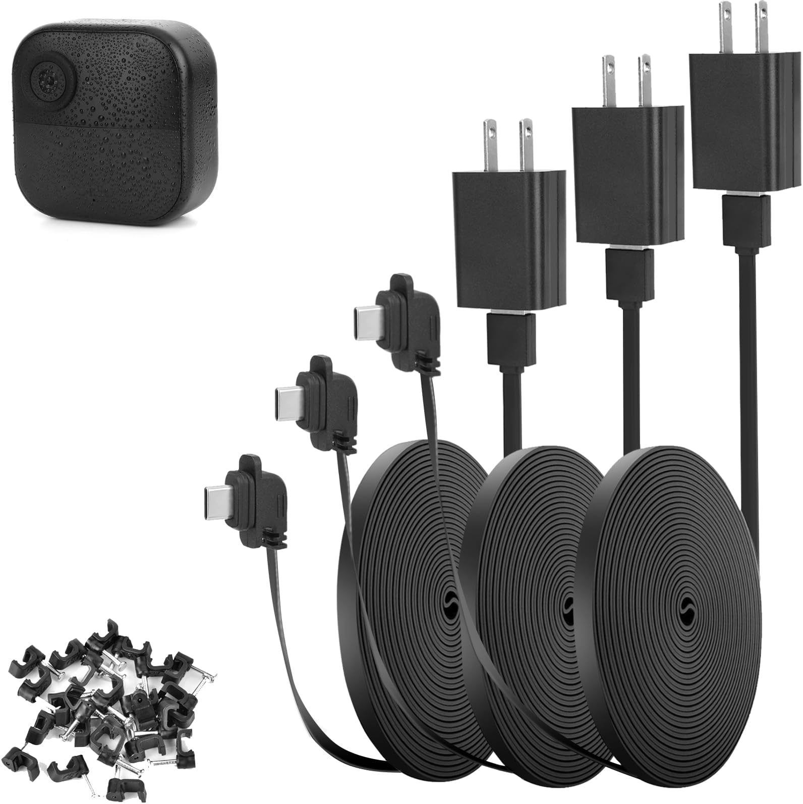 iTODOS3 Pack 20ft/6m Power Cable and Adapter Compatible with Blink Outdoor 4 (4th Gen), Weatherproof Outdoor, Flat Charging Cable Charger for Blink Camera (NOT for Blink XT3/XT2/Mini)- Black