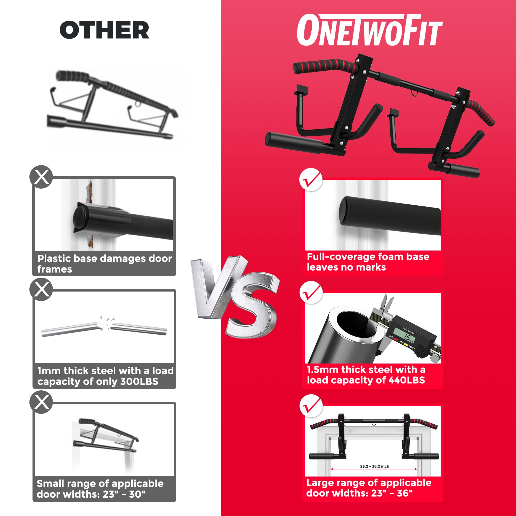 ONETWOFIT Barra de dominadas para marcos de puerta pull up bar