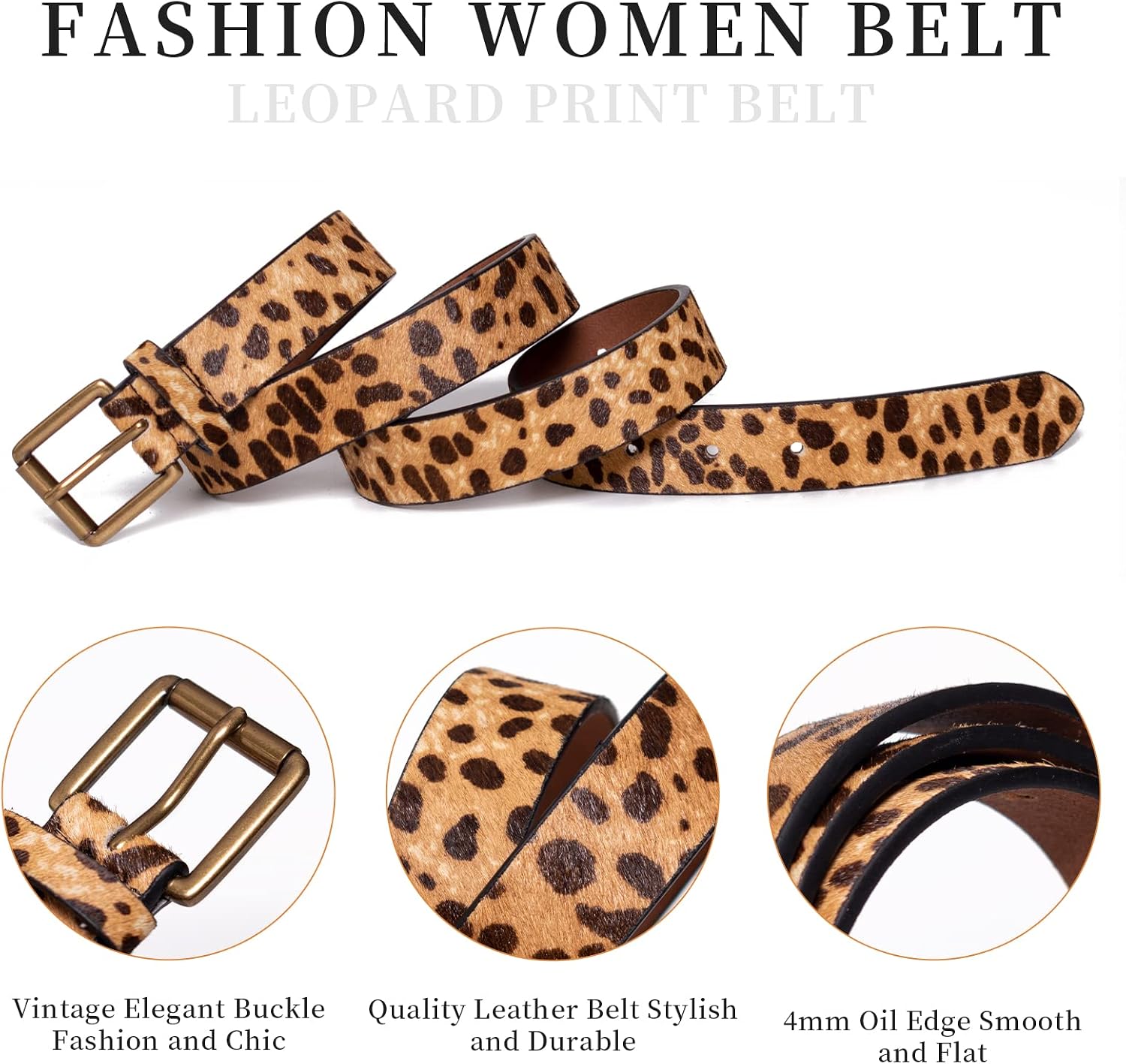 Womens Belts Leopard Print Belt for Women Genuine Suede Leather Waist Belts for Jeans
