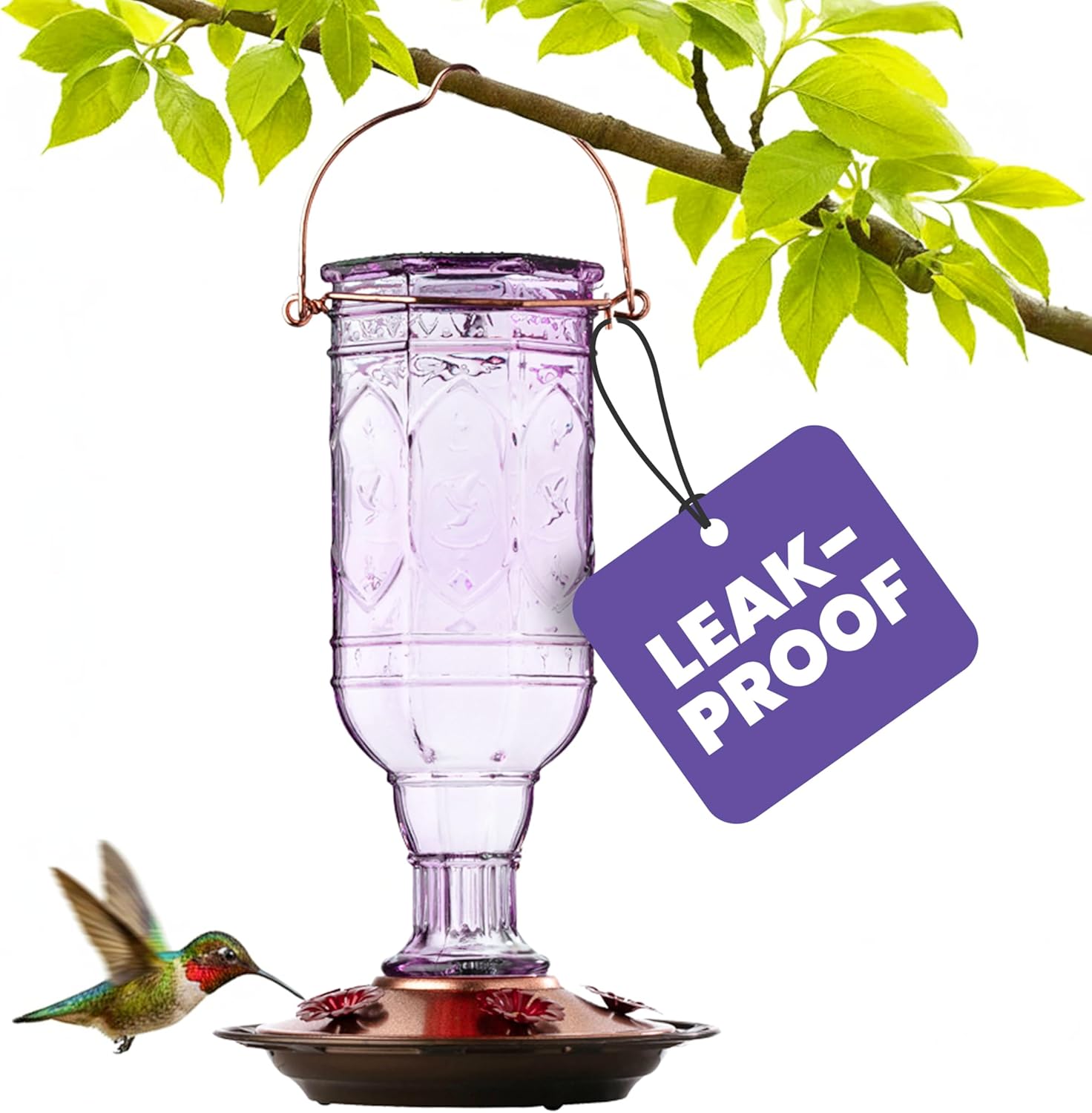 More Birds Amethyst Jewel Hummingbird Feeder - 77IN - 20 Fl Oz Nectar Capacity - Hummingbird Feeder for Outdoors - Feed 5 Hummingbirds - Vintage Design - Bird Backyard DÃcor