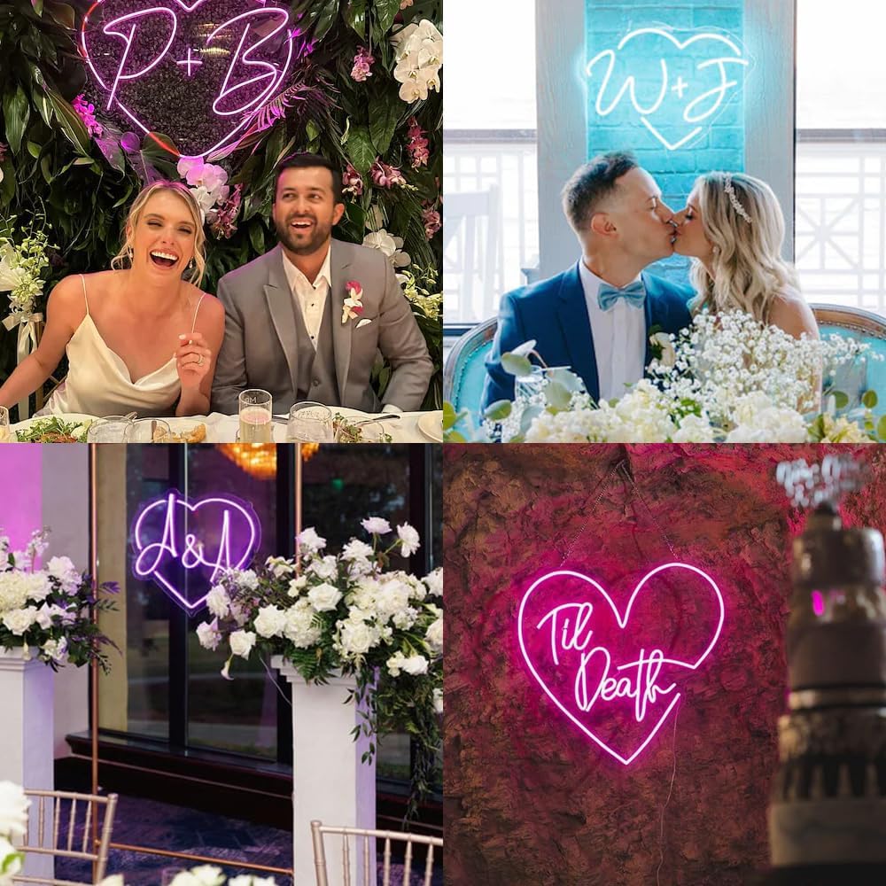 Custom Neon Signs Personalized Name Initials Neon Sign for Wedding Backdrop Anniversary Valentine's Day Decor Custom Led Name Neon Sign Heart Shaped Wedding Neon Sign