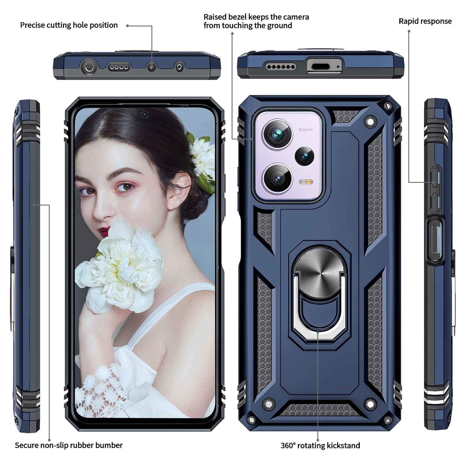 LeYi Cover per Cover Xiaomi Poco X5 5G/Redmi Note 12 5G con 2 x Pellicola Vetro Temperato, Custodia con Protezione Fotocamera [Slidable] Antiurto Grado Militare Anello TPU Bumper Custodie Case Nero
