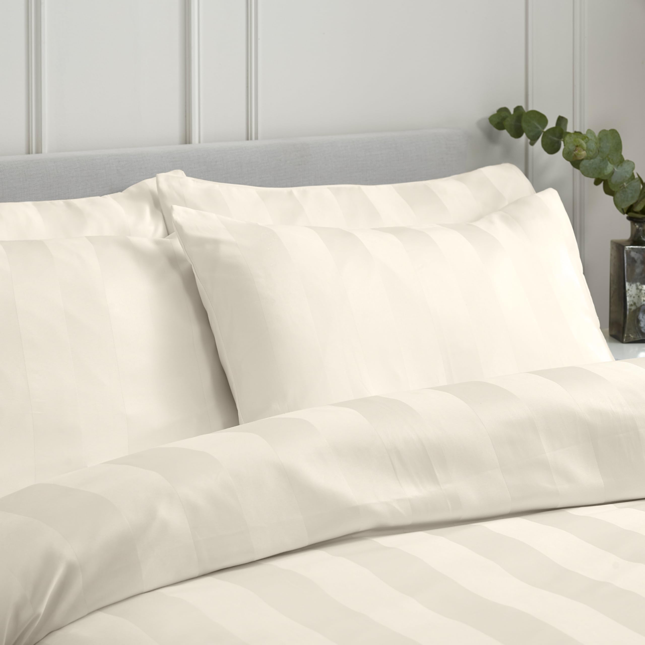 B&Q -  So Soft Satin Stripe Standard Pillowcase Pack Of 4 Cream