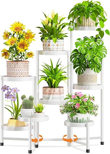 LASZOLA Soporte de plantas plegable de 8 niveles alto para interior con múltiples macetas grandes, estante de flores ajustable de metal resistente