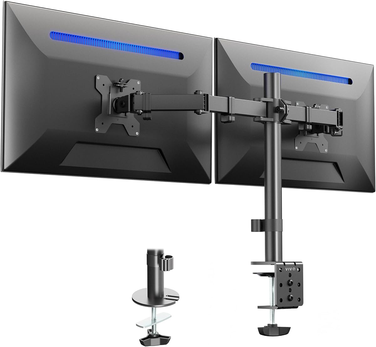 Soporte de escritorio VIVO Dual Monitor, soporte de acero resistente totalmente ajustable, tiene capacidad para 2 pantallas de ordenador de hasta 24 pulgadas y un máximo de 22 libras cada una, negro, STAND-V024