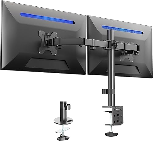 VIVO Soporte de escritorio para monitor doble, soporte de acero totalmente ajustable, soporta 2 pantallas de computadora de hasta 24 pulgadas y