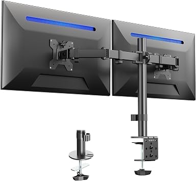 VIVO Dual Monitor Desk Mount, Heavy Duty, Fully Adjustable Steel Stand, Holds 2 Computer Screens up to 24 inches, Up to 22 lbs each, Black, STAND-V024
