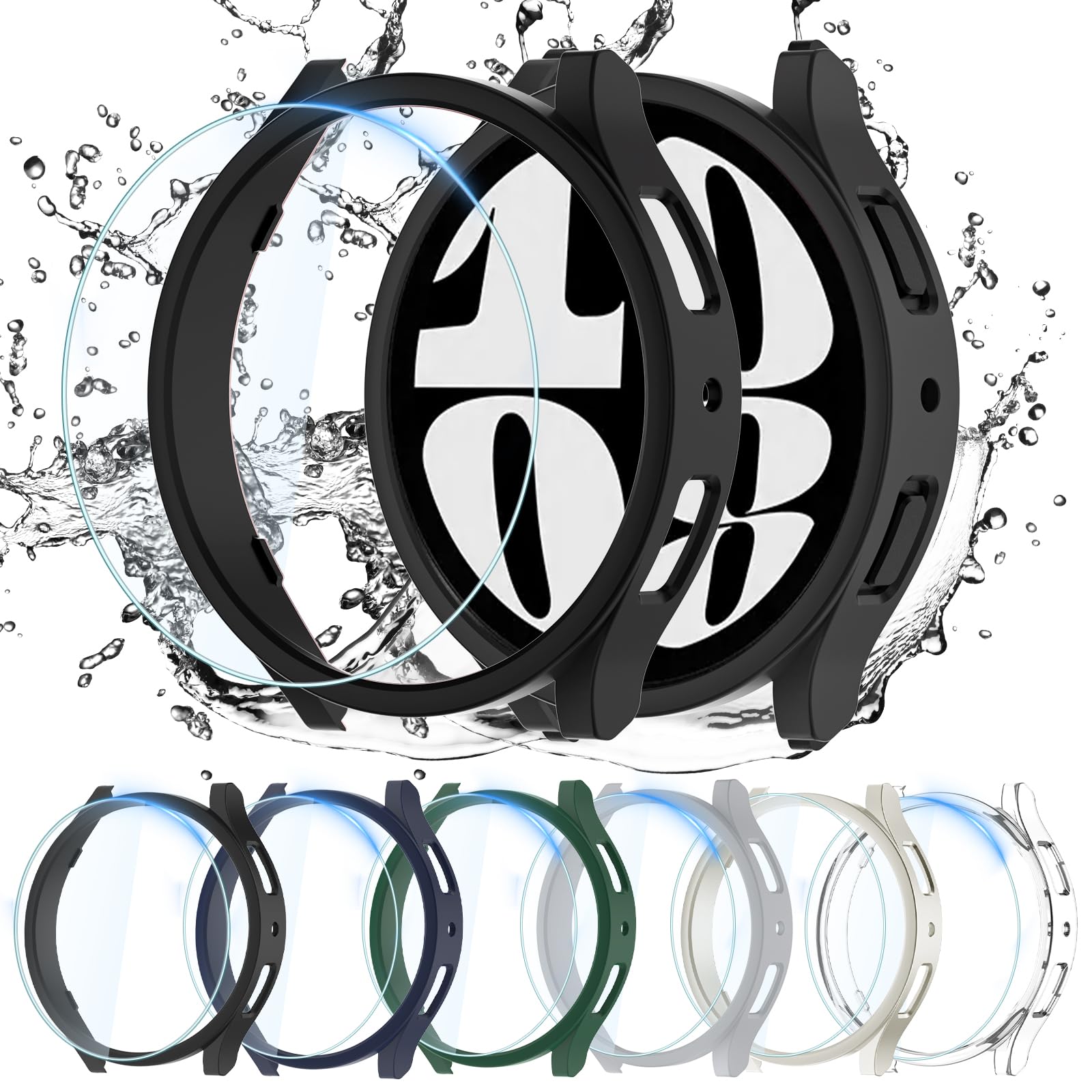 QCKANLJ [6+6Pack] for Samsung Galaxy Watch 6 Screen Protector Case 40mm, Anti-Fog Tempered Glass and Waterproof Hard PC Protective Bumper Cover