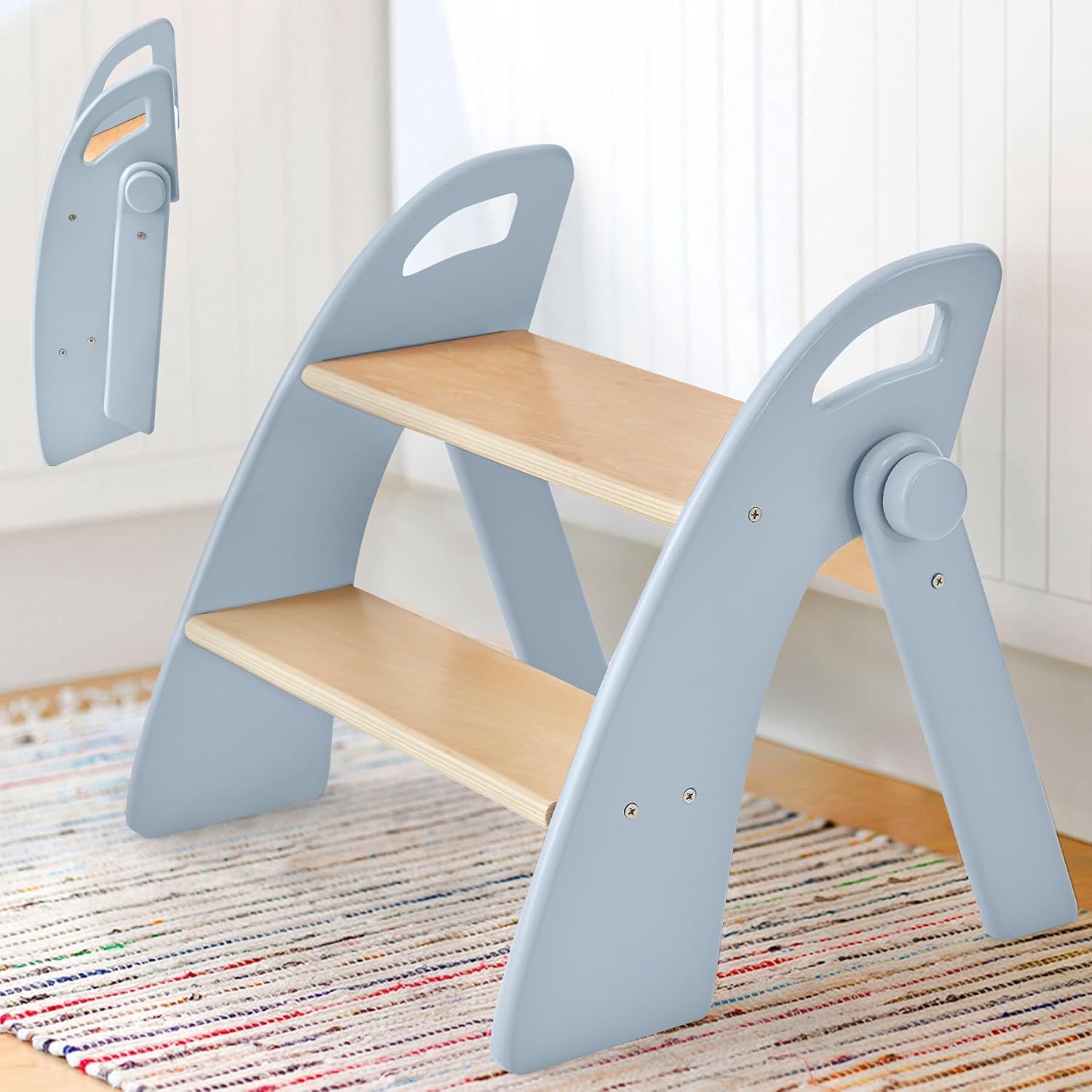 Photo 1 of Reeple 2-Step Bamboo Step Stool with Handles