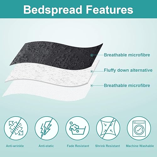 Vista 154 de Hansleep - Edredón blanco tamaño Queen – Colcha barroca ultrasónica para todas las estaciones, juego de ropa de cama suave y ligero, 3 piezas