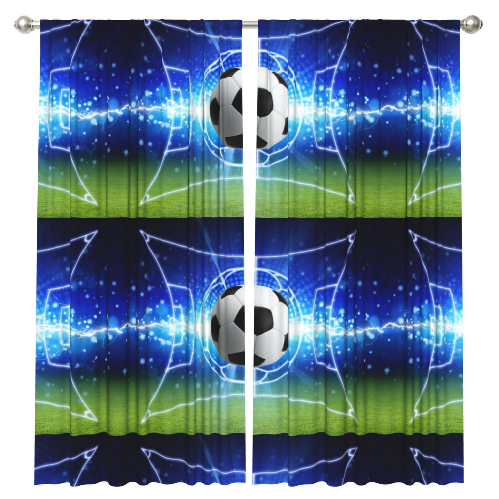 InOmak Soccer Ball Glitter Football Field, 2 Panels Window Curtains 52 x 84 Inch Blackout Curtains for Living Room Bedroom