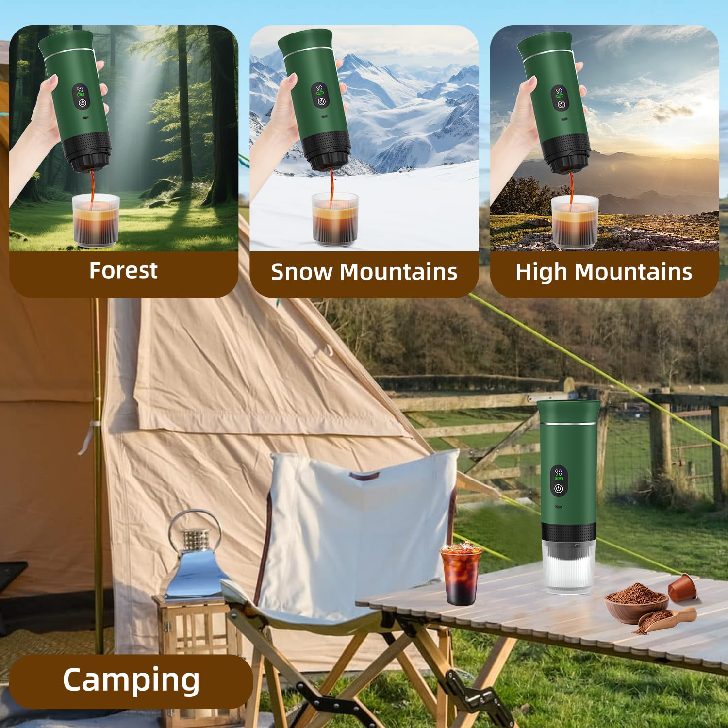 Macchina da caffè portatile per viaggi e campeggio, macchina per caffè espresso portatile con borsa, ricaricabile senza fili, a batteria, per caffè macinato, NS Capsule RV, escursionismo