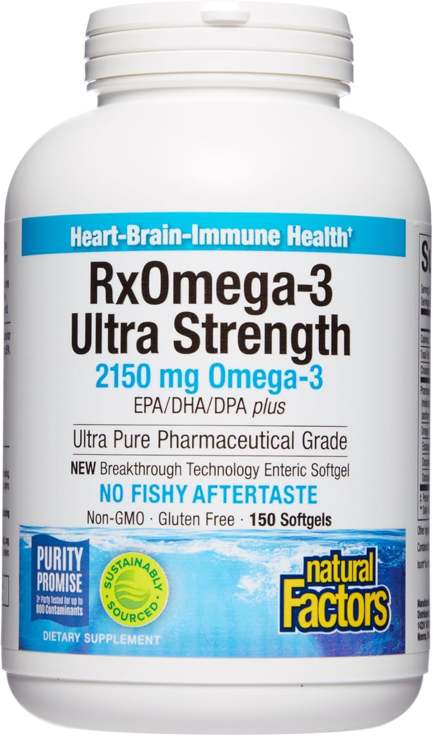 Natural Factors Ultra Strength RxOmega-3 Fish Oil, High Potency Formula, 2,150 mg Omega-3 Per Serving, No Fishy Aftertaste, 150 Softgels Natural Factors Ultra Strength RxOmega-3 Fish Oil, High Potency Formula, 2,150 mg Omega-3 Per Serving, No Fishy Aftertaste, 150 Softgels