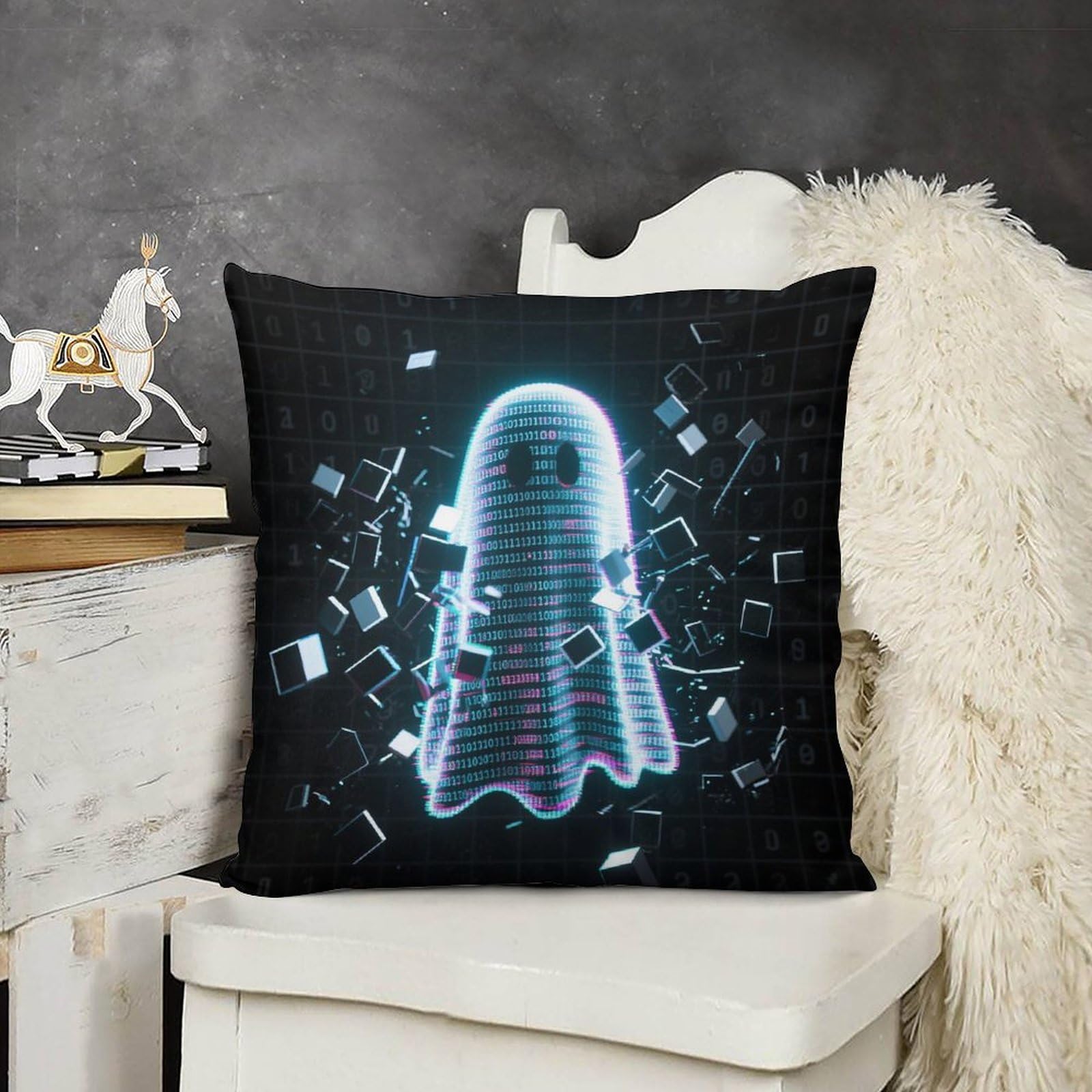 FodPand Boho Farmhouse Glitch Ghost Pillow Covers with Hidden Zipper 18x18 Soft Plush Cushion Cover Decorative Throw Pillow Cases for Couch Bed Sofa Living Room Indoor Outdoor Home Decor