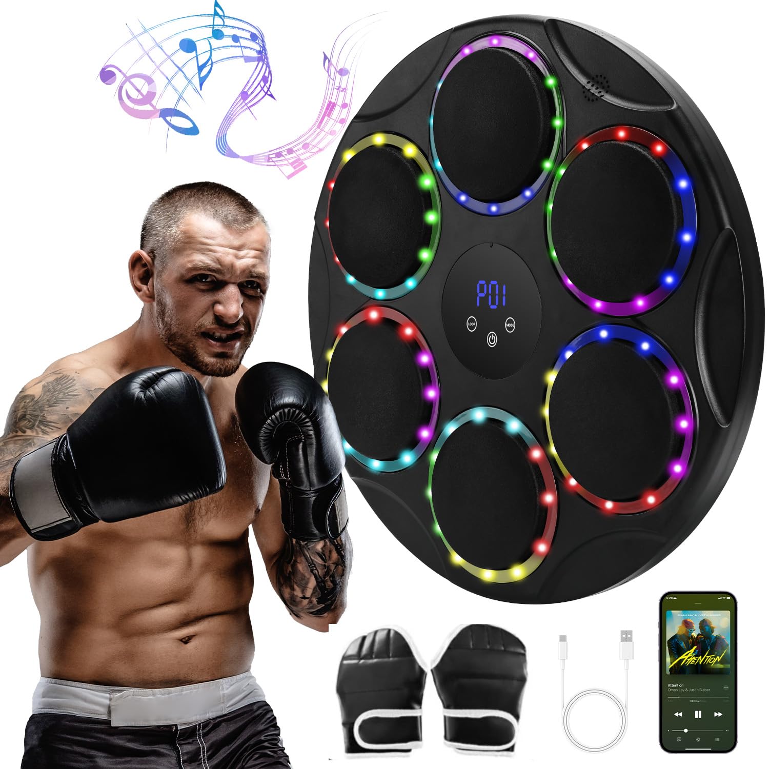 Máquina De Boxeo Musical FORCY - LED Bluetooth, Con Guantes, Para Casa Y Gimnasio