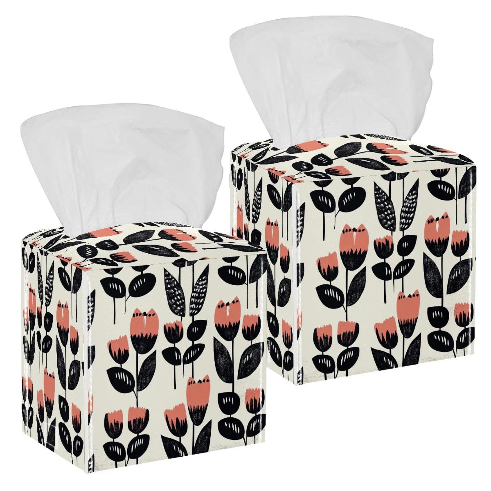 Boîte à mouchoirs en cuir tulipes : le cadeau de crémaillère utile en lot de 2 design