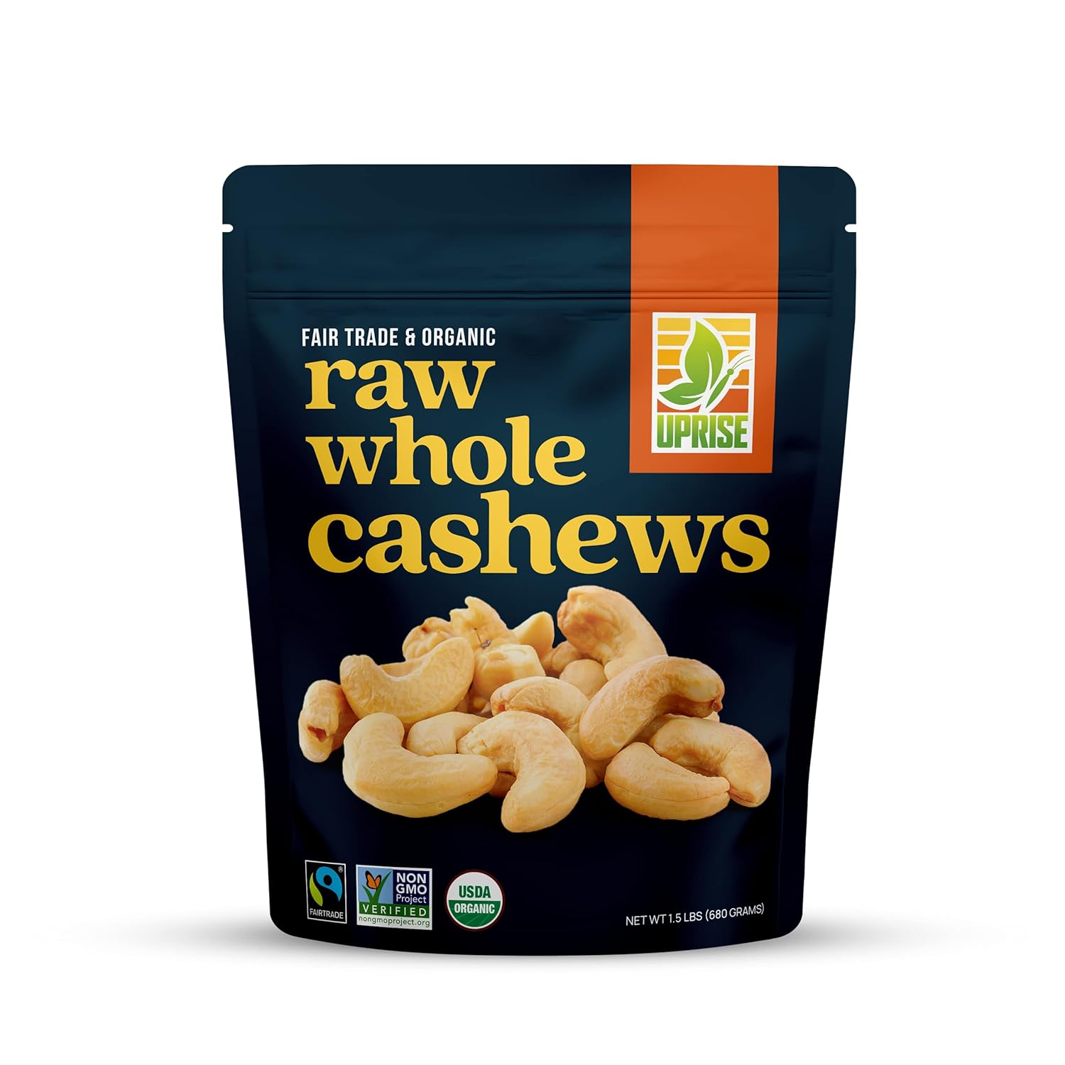 Fair Trade Organic Raw Cashews W320 (1.5 lb) – Whole Unsalted Cashews for Snacking, Cooking, Baking & Trail Mix – USDA Organic, Non-GMO, Gluten-Free, Vegan, Healthy Nuts in Resealable Pouch