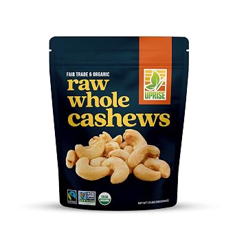 Fair Trade Organic Raw Cashews W320 1.5 lb Whole Unsalted Cashews for Snacking, Cooking, Baking & Trail Mix USDA Organic, Non-GMO, Gluten-Free, Vegan, Healthy Nuts in Resealable Pouch