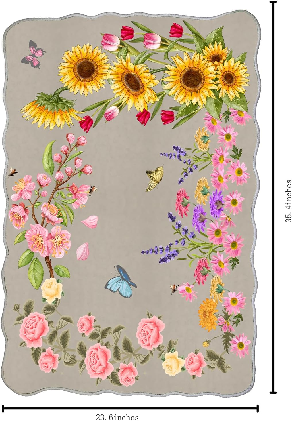 Indoor Door mat Cute Rug Machine Washable Happiness Floral Area Rug Low Pile Throw Rugs for Entryway, Kitchen, Front Door, Entry, Kids Room (Cute Beige, 60 * 90cm?2’*3’?) Cute Beige 1'11" x 2'11" (Flower)
