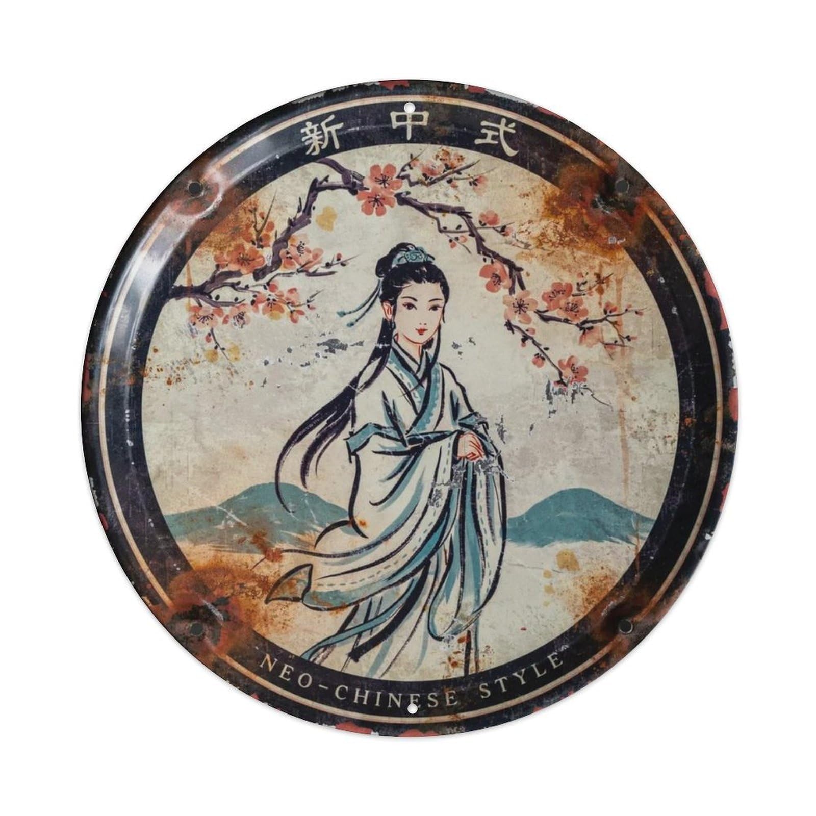 Neo-Chinese Style Metal Tin Sign Plaque