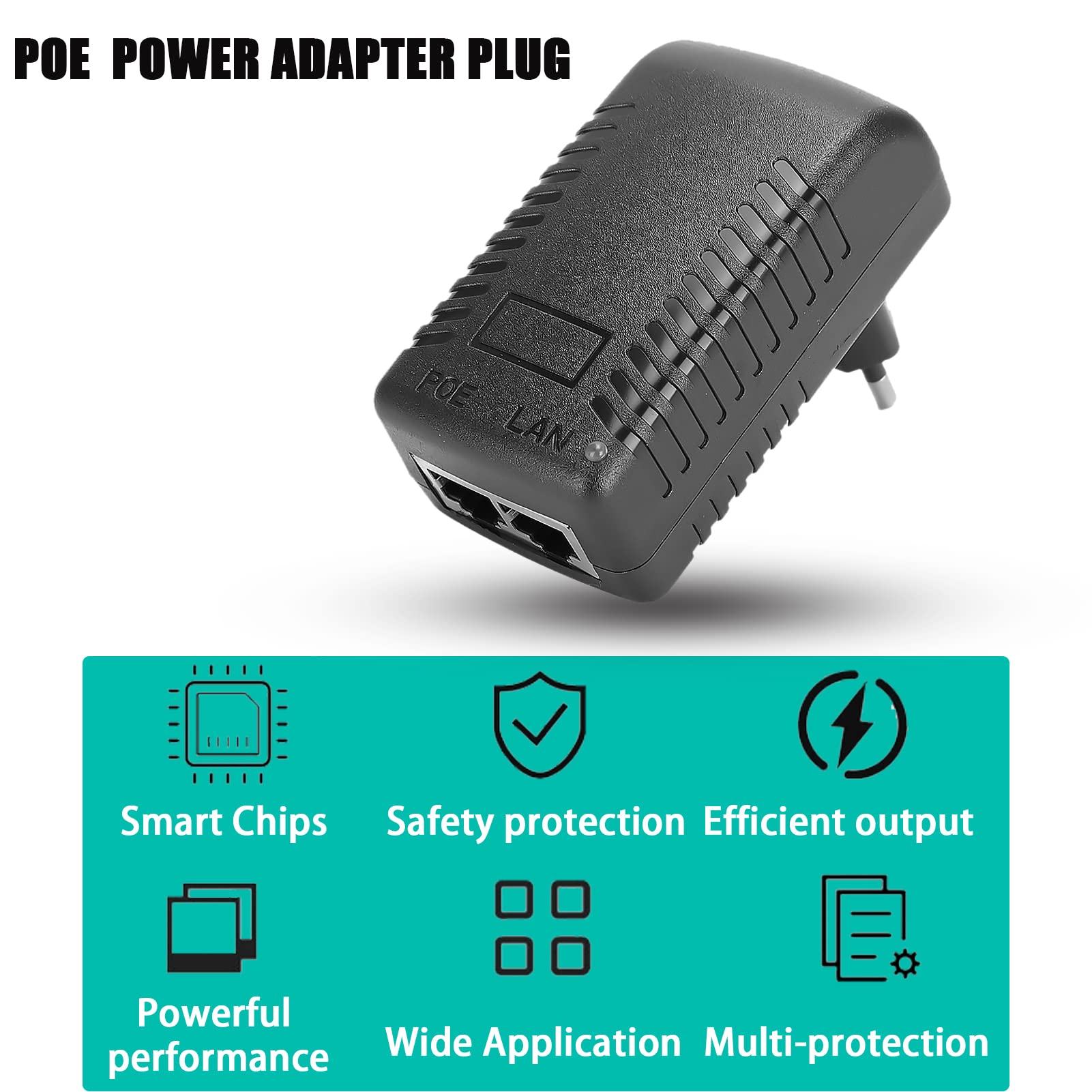 Iniettore POE con presa a muro, alimentatore adattatore di rete DC 24V 1A, presa POE, presa a muro Power Over Ethernet, adattatore Ethernet Adattatore di rete adattatore POE, per dispositivi Bluetooth