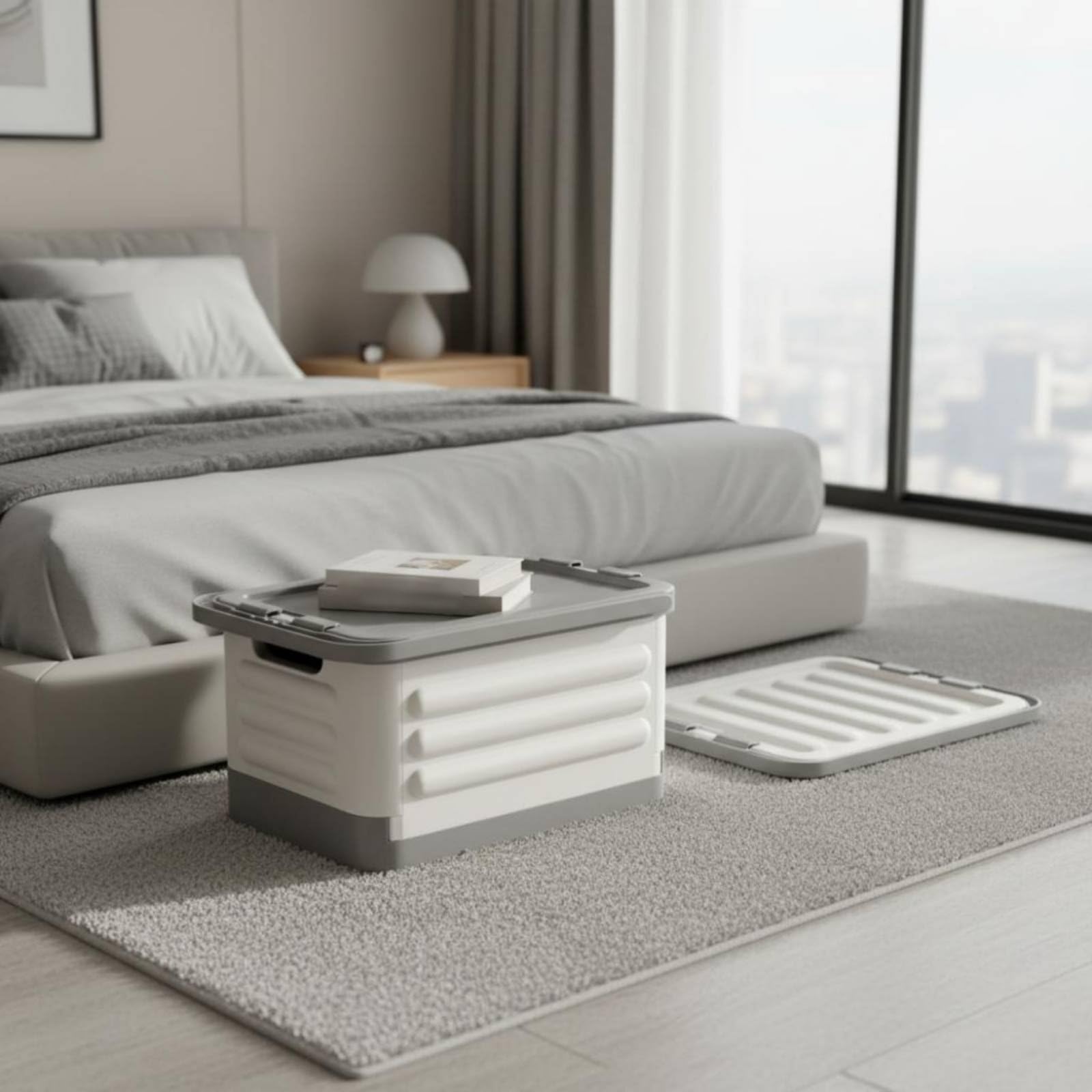 Contenitore Sottoletto con Ruote Salvaspazio Contenitore Sottoletto con Rotelle Grande Capacità Cassone Porta Libri per Dormitorio, Grigio Bianco, size to 1