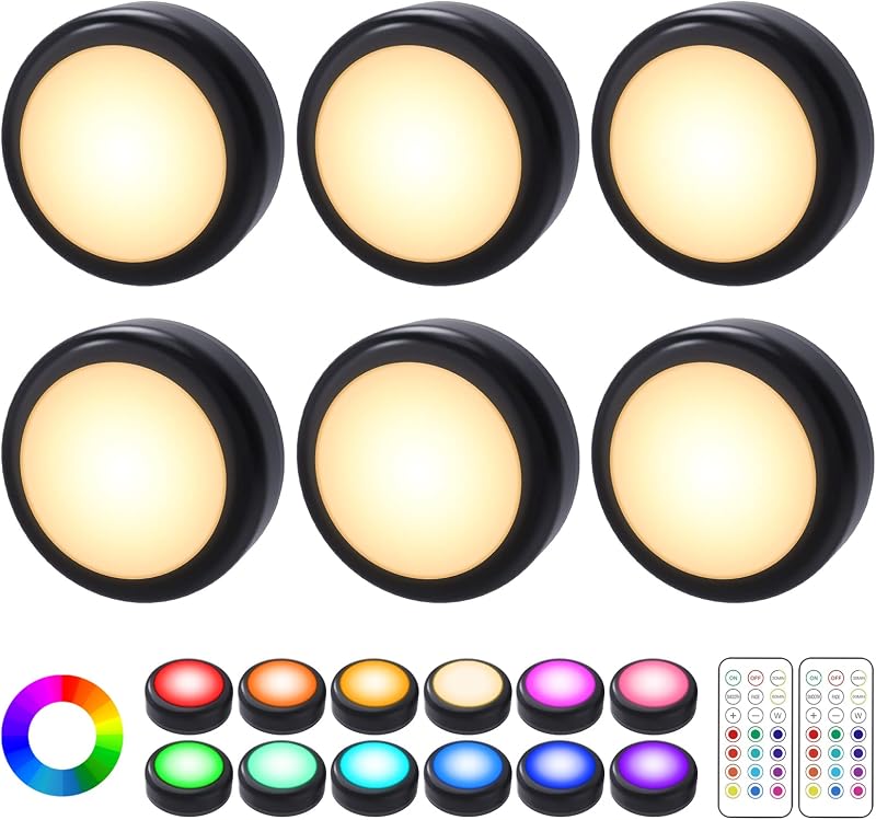 Cadrim RGB LED szekrénylámpa 6db távirányítóval, 13 szín, dimmer, elemről működő