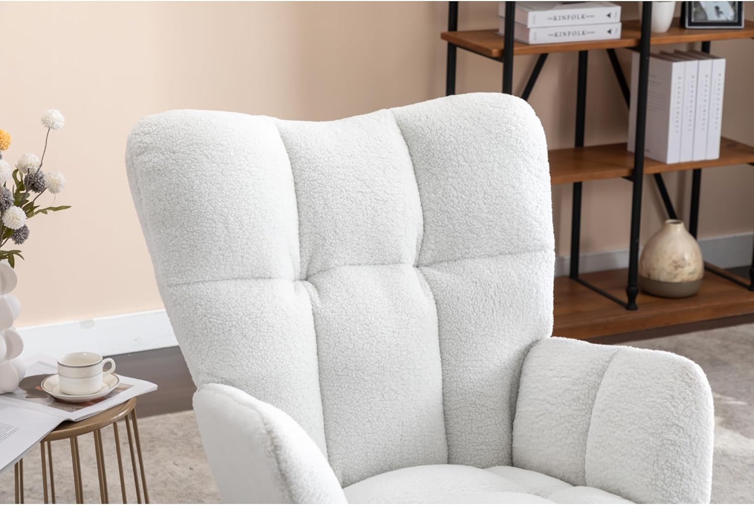 050-Fabric Rocking Nursery Chair for Living Room Indoor,Ivory