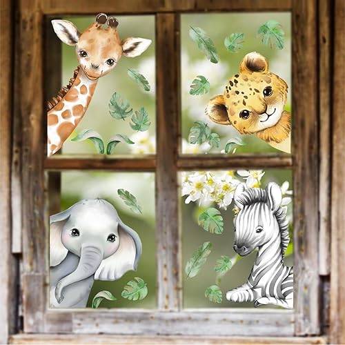 Miniatura 16 de Calcomanías de pared de animales de acuarela de 56.29 x 44.88 pulgadas, calcomanías de animales de selva, tigre, elefante, cebra, jirafa, mono