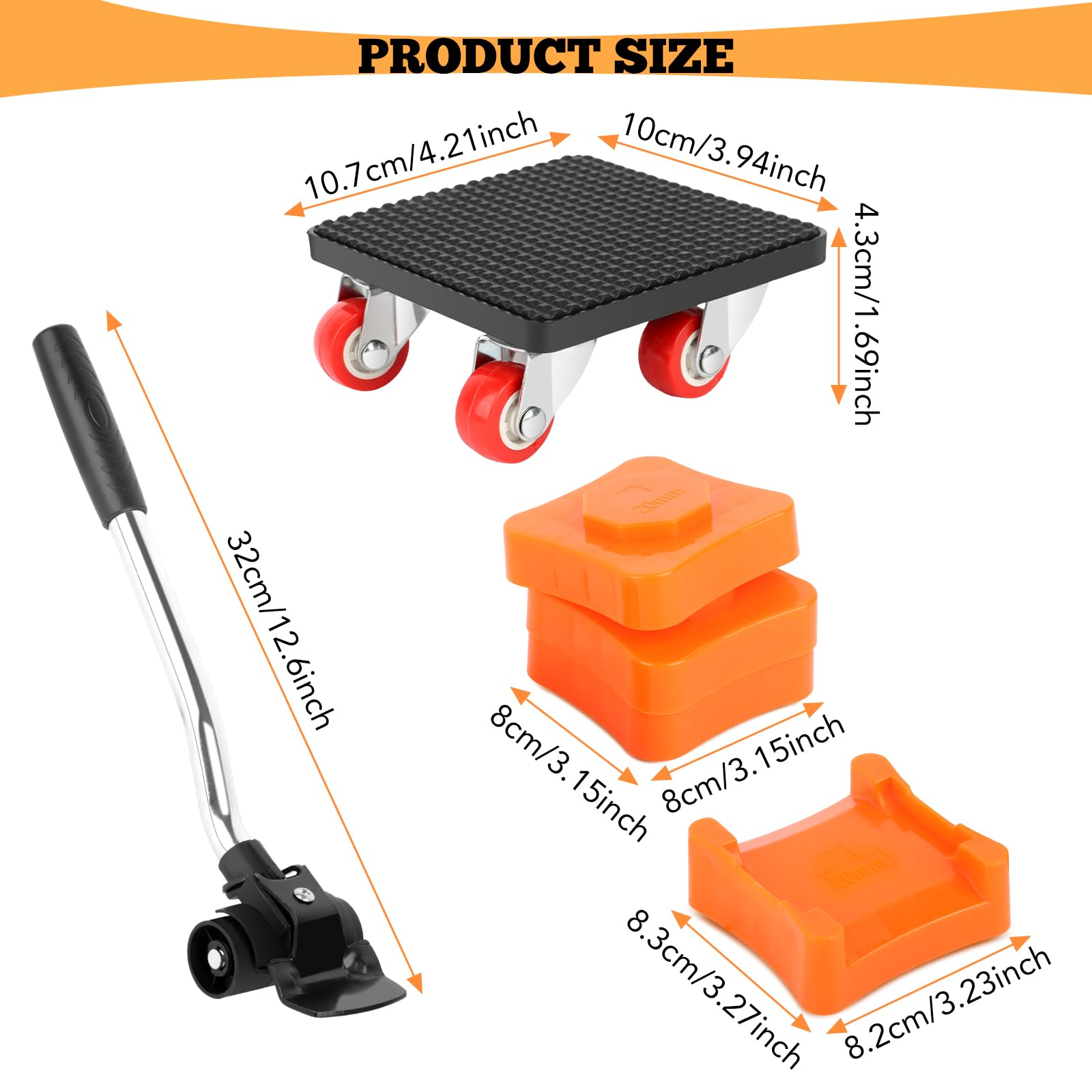 Juego de Transporte de Muebles, Elevador de Muebles de Servicio Pesado con Extensión de 330 mm, 4 Ruedas de Transporte y 4 Reguladores de Altura, Carga Máxima 400kg, Giratorio 360° para Transporte