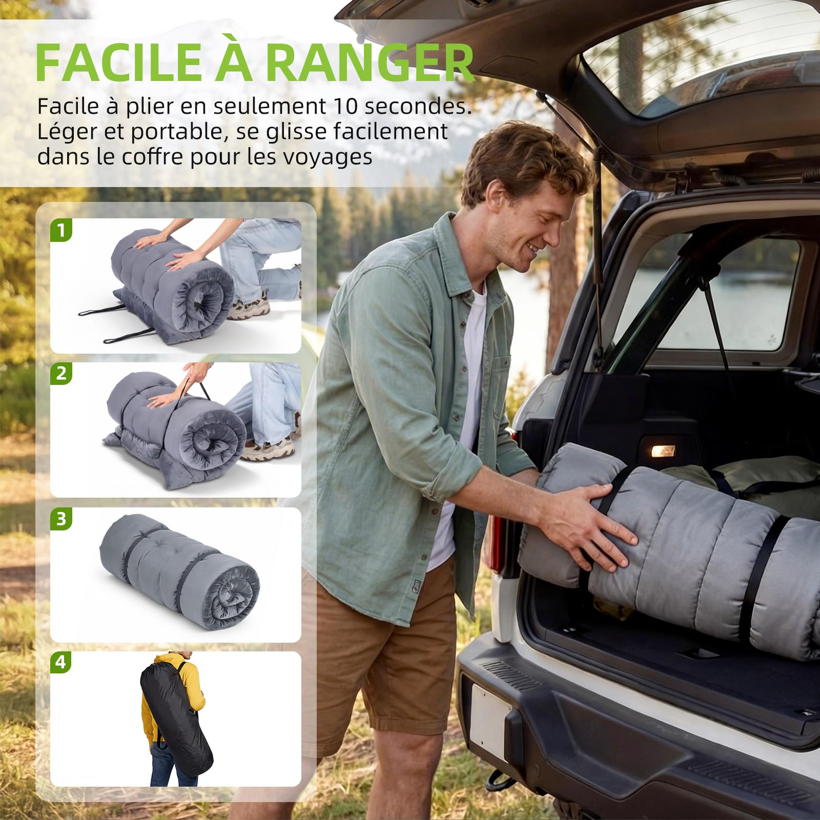 Lit de Camp Pliable avec Matelas Réversible 2 en 1 -Été et Hiver, Lit de Pliable Confortable Charge Jusqu'à 200Kg pour Camping, Les Voyages, la Maison, Jardin, Gris