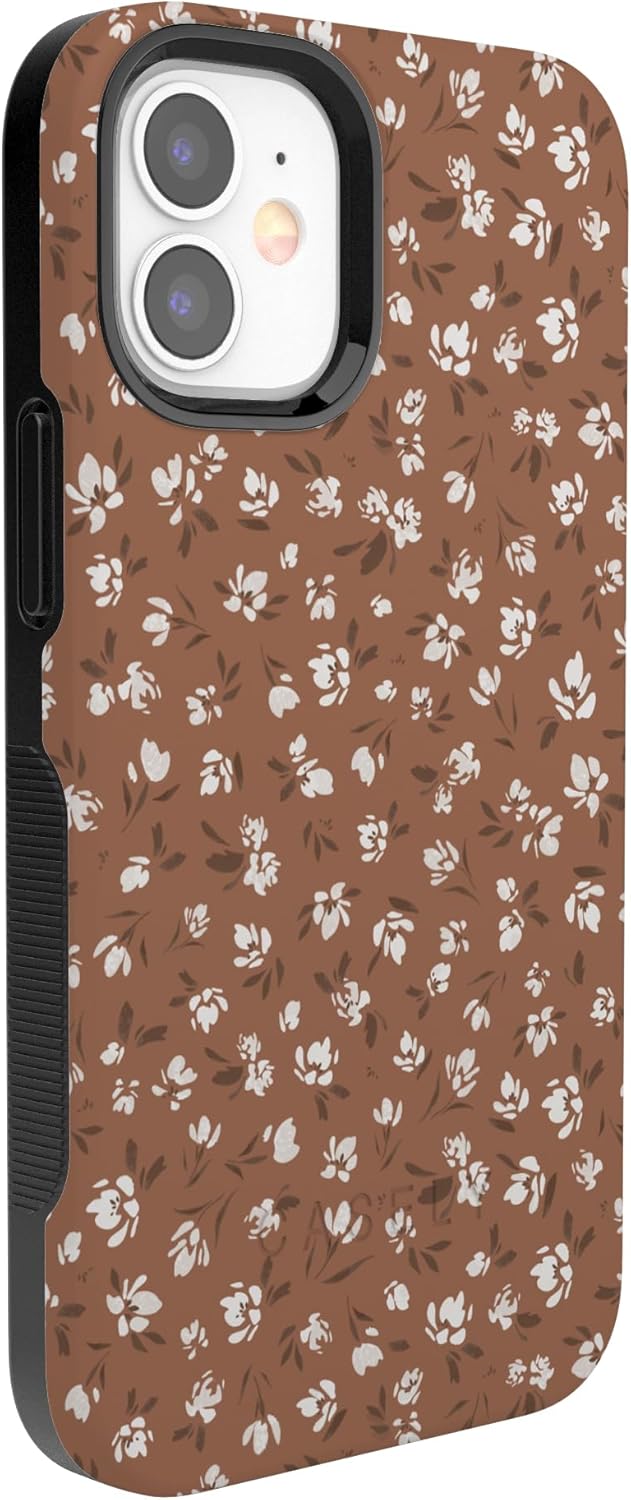 Casely iPhone 12/12 Pro Case | Mocha Meadow | Tiny Flowers | Bold Protective Design | Compatible with MagSafe