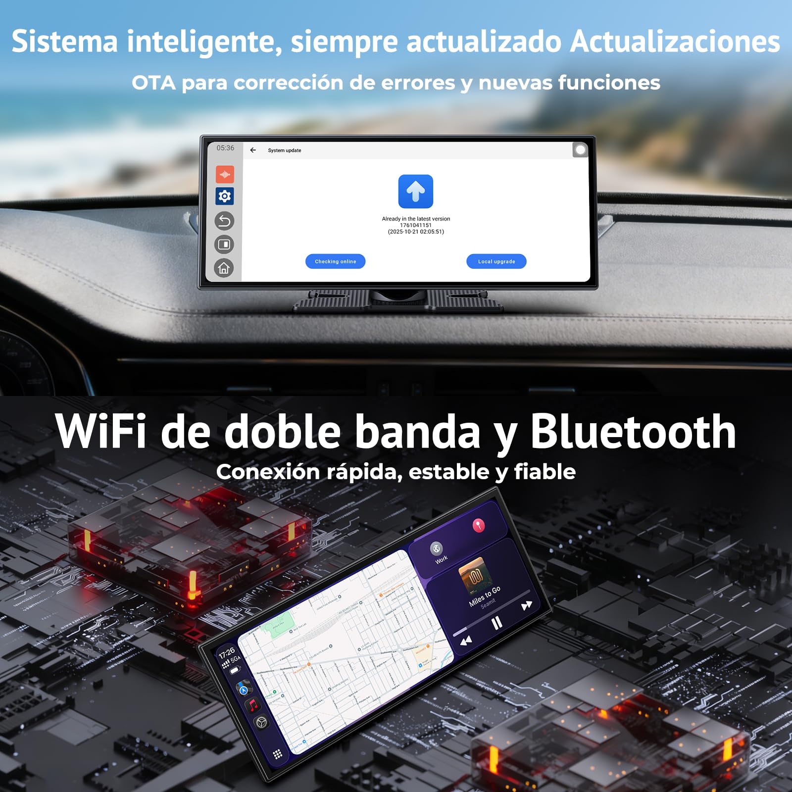 Pantalla CarPlay de 11.26" para Coche, Integrado con Netflix/YouTube/TikTok, Estéreo de Coche con Pantalla Táctil para Apple CarPlay y Android Auto, Control por Voz, Actualización OTA