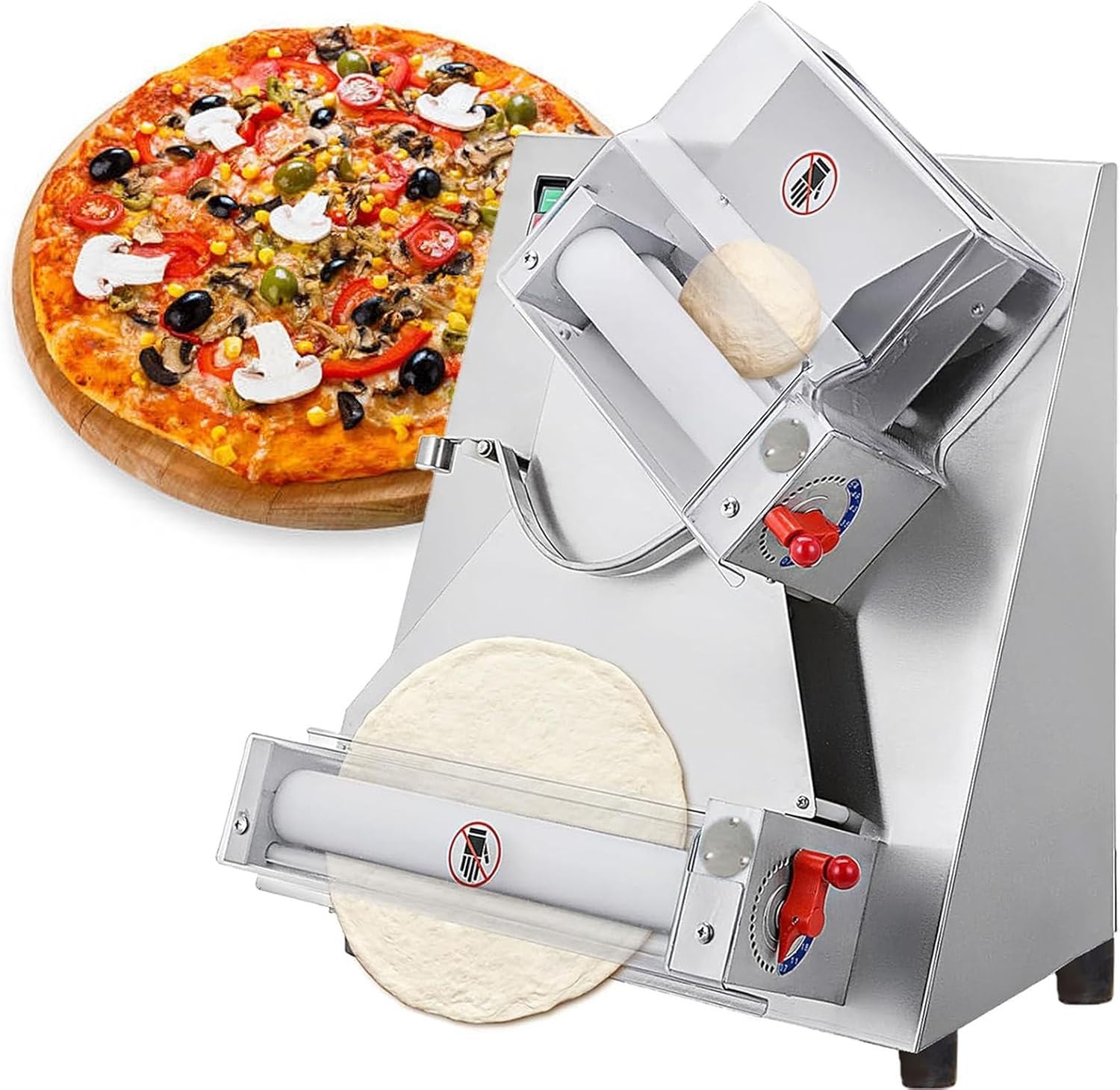 Pressa per impasto per pizza elettrica regolabile, in acciaio inox, ideale per uso commerciale e domestico, spessore 0,049 a 21 pollici, 4 a 11