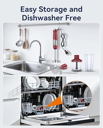 Miniatura 8 de Batidora de inmersión de mano de 1000 W, 5 en 1, con cable, para cocina, con 12 velocidades, sin BPA, vaso de mezcla, picador, batidor, espumador de