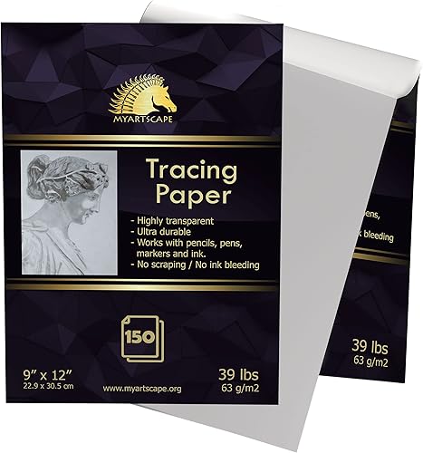 MyArtscape Bloc de papel de calco, 39 libras, 9 x 12 pulgadas, 150 hojas transparentes, calidad de artista
